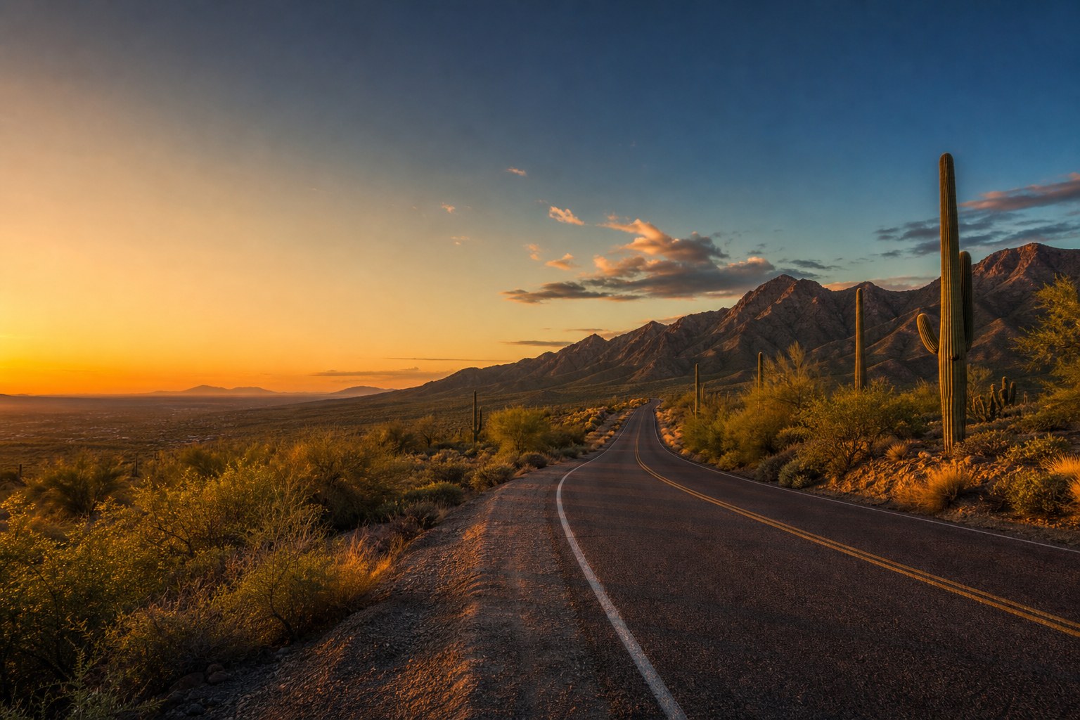Arizona desert highway at golden hour suggesting 1031 identification window