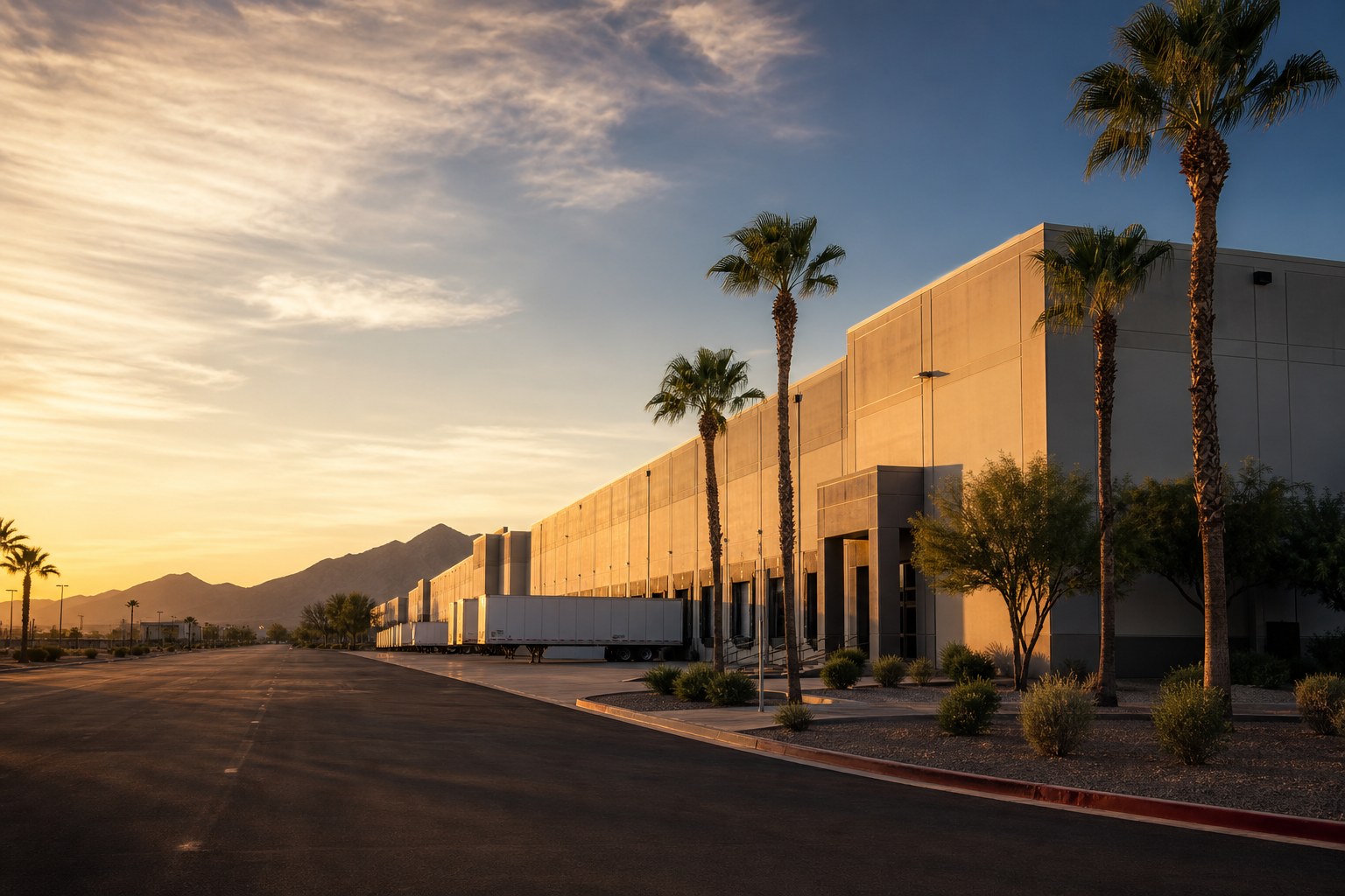 Phoenix Loop 202 industrial distribution warehouse at sunset