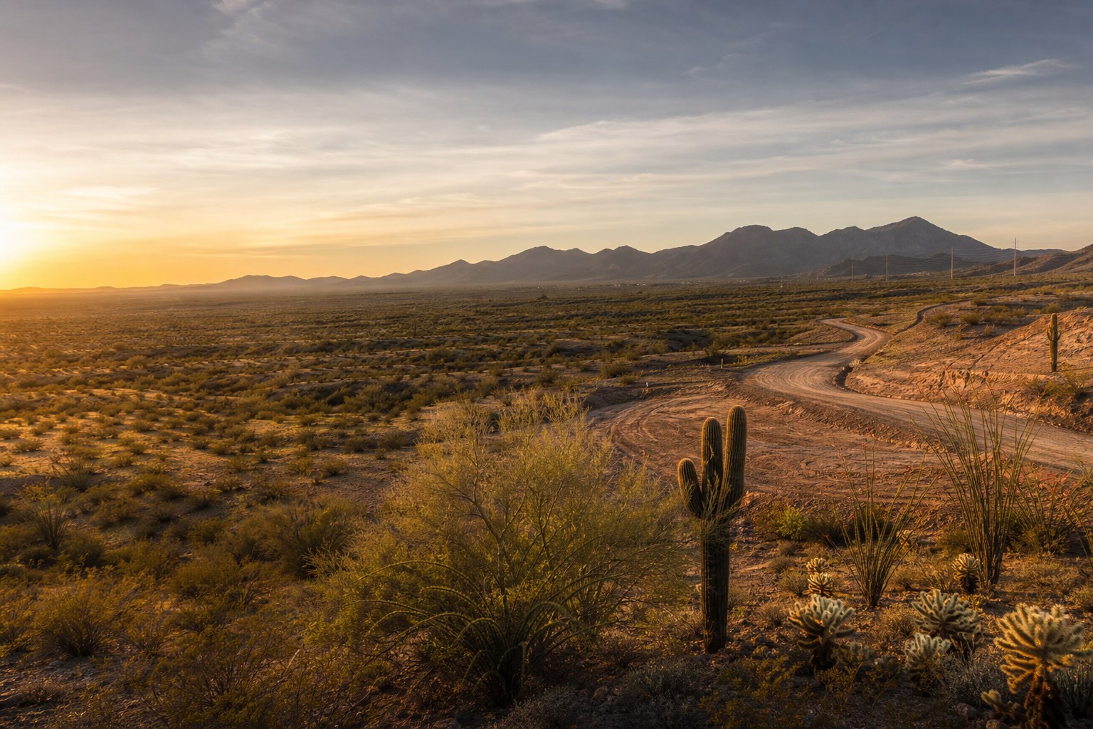 Arizona Sonoran desert development land parcel at golden hour